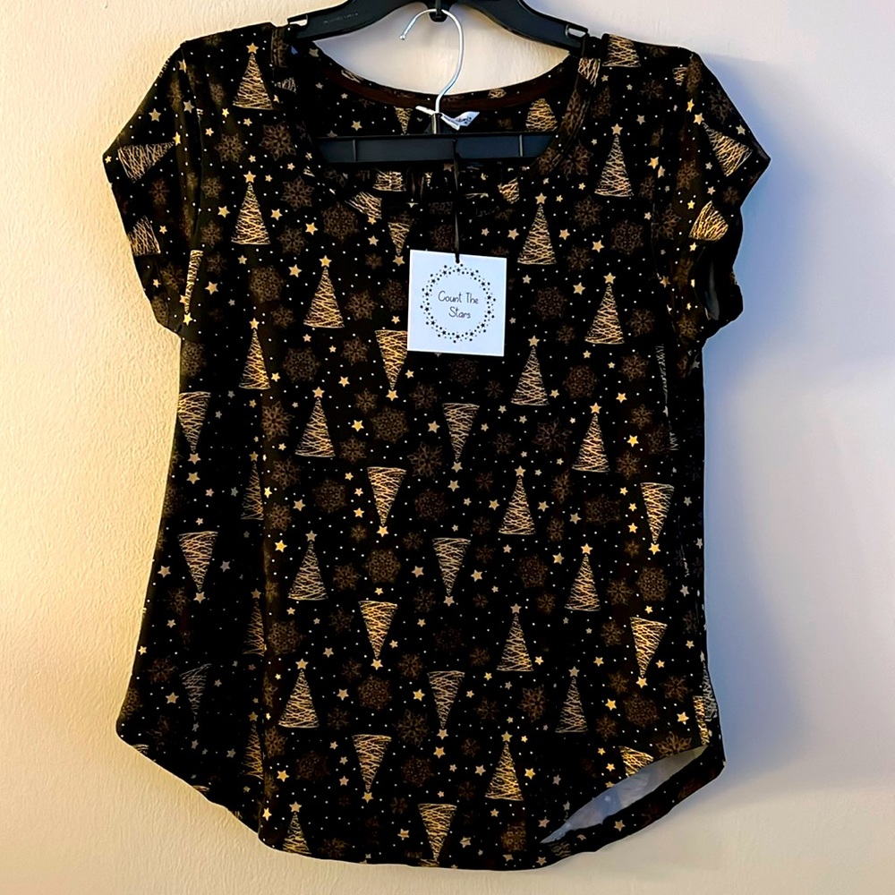 PJ’s * Trees and Stars * 2pc Pajama Top & Shorts Set * size M * Black & Gold *